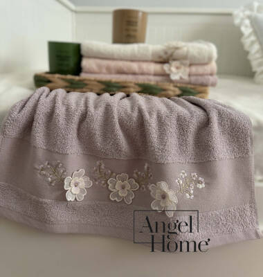 %100 pamuk 3D nakış işlemeli 50x90 cm yüz havlusu - Angel Home