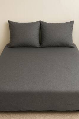 %100 Pamuk 63 Tel Çarşaf ve Yastık Kılıfı Seti 160x200 - Antrasit - Angel Home