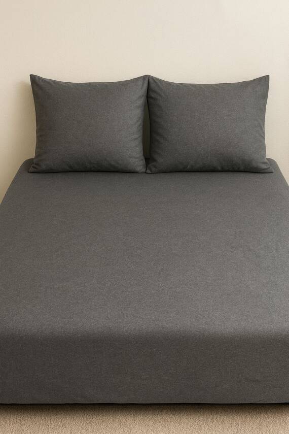 %100 Pamuk 63 Tel Çarşaf ve Yastık Kılıfı Seti 160x200 - Antrasit - 1