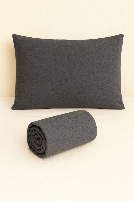 %100 Pamuk 63 Tel Çarşaf ve Yastık Kılıfı Seti 160x200 - Antrasit - 2