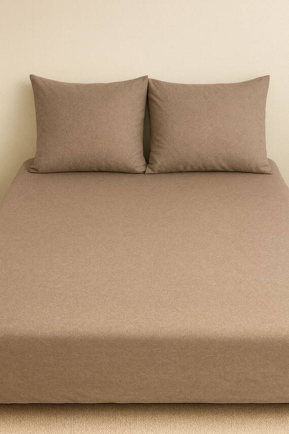 %100 Pamuk 63 Tel Çarşaf ve Yastık Kılıfı Seti 160x200 - Kahve - 1