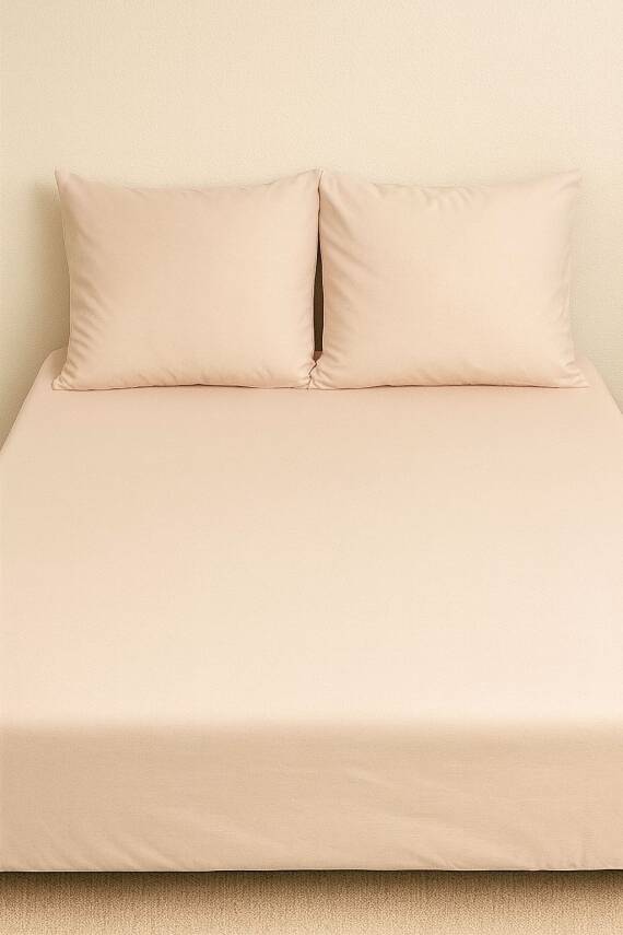 %100 Pamuk 63 Tel Çarşaf ve Yastık Kılıfı Seti 160x200 - Krem - 1