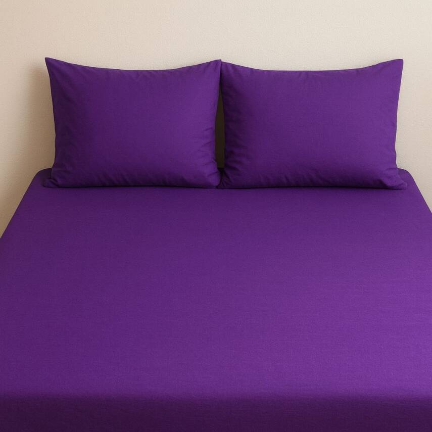 %100 Pamuk 63 Tel Çarşaf ve Yastık Kılıfı Seti 160x200 - Mor - 1