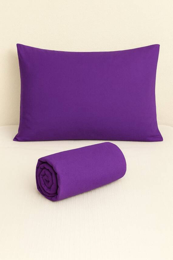 %100 Pamuk 63 Tel Çarşaf ve Yastık Kılıfı Seti 160x200 - Mor - 2