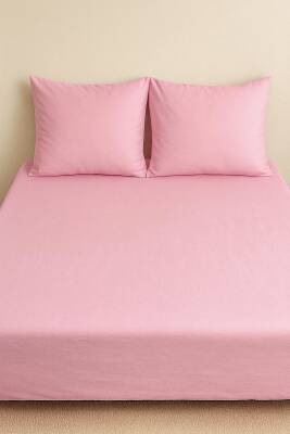 %100 Pamuk 63 Tel Çarşaf ve Yastık Kılıfı Seti 160x200 - Pudra - Angel Home