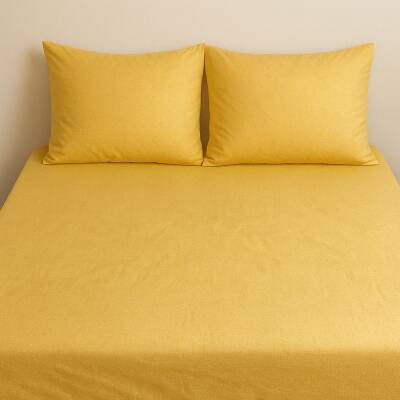 %100 Pamuk 63 Tel Çarşaf ve Yastık Kılıfı Seti 160x200 - Sarı - Angel Home