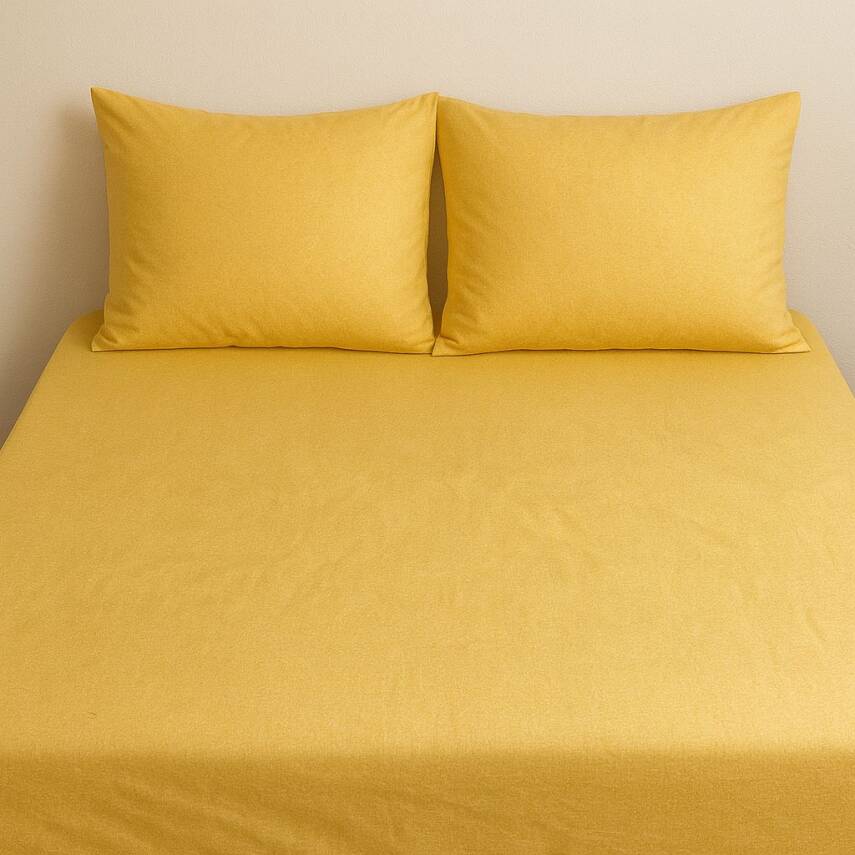 %100 Pamuk 63 Tel Çarşaf ve Yastık Kılıfı Seti 160x200 - Sarı - 1
