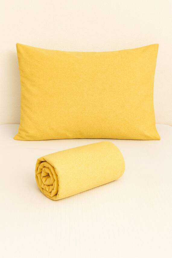 %100 Pamuk 63 Tel Çarşaf ve Yastık Kılıfı Seti 160x200 - Sarı - 2