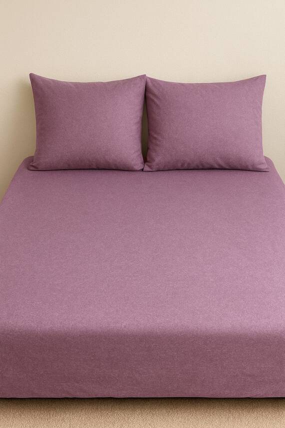 %100 Pamuk 63 Tel Çarşaf ve Yastık Kılıfı Seti 160x200 - Lavanta - 1