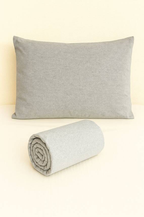 %100 Pamuk 63 Tel Çarşaf ve Yastık Kılıfı Seti 160x200 - Gri - 2