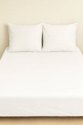 %100 Pamuk 63 Tel Çarşaf ve Yastık Kılıfı Seti 160x200 - Beyaz - Angel Home
