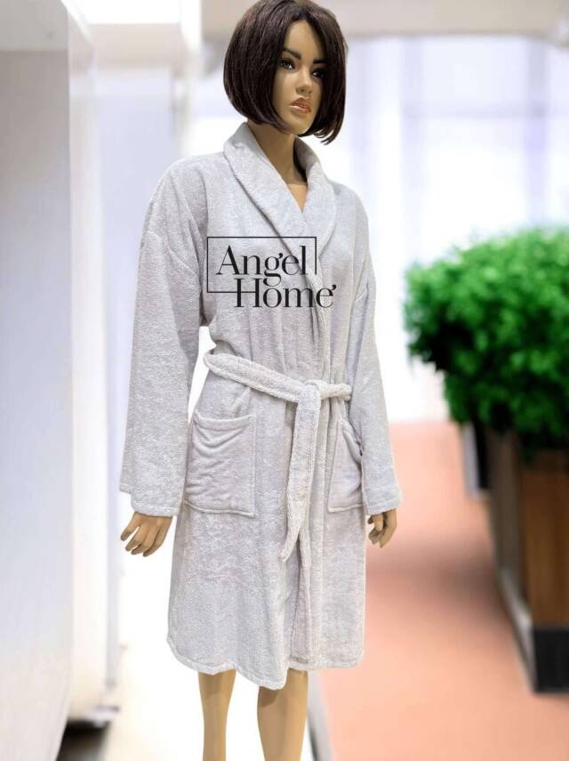 %100 Pamuk Açık Gri Unisex Bornoz - M - 1