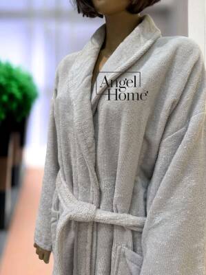 %100 Pamuk Açık Gri Unisex Bornoz - M - 2