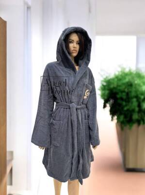 %100 Pamuk Antrasit Erkek Bornozu – L/XL Boyutunda, Yumuşak ve Yüksek Emilimli - Angel Home