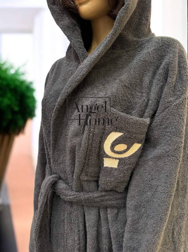 %100 Pamuk Antrasit Erkek Bornozu – L/XL Boyutunda, Yumuşak ve Yüksek Emilimli - 2