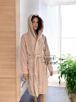 %100 Pamuklu Bej Rengi Unisex Banyo Bornozu – S/M Boyutunda, Yumuşak ve Emilimli - Angel Home