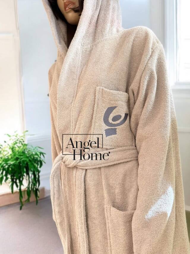 %100 Pamuklu Bej Rengi Unisex Banyo Bornozu – S/M Boyutunda, Yumuşak ve Emilimli - 2