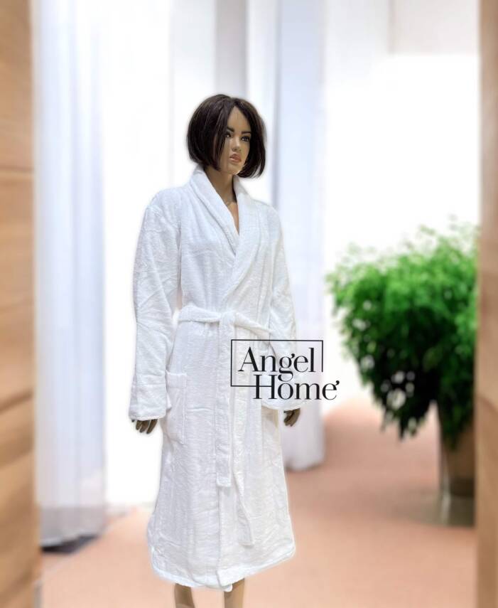 %100 Pamuk Beyaz Rengi Unisex Banyo Bornozu – Yumuşak, Emilimli ve Konforlu - 7