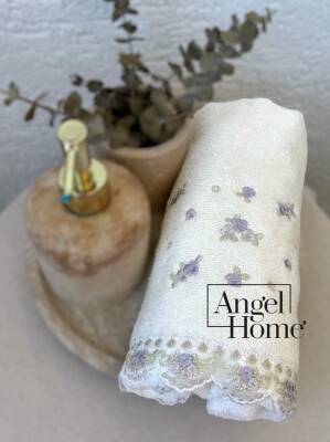 %100 Pamuk Yüz Havlusu Nakışlı ve Çiçek Motifli - Mürdüm - 3