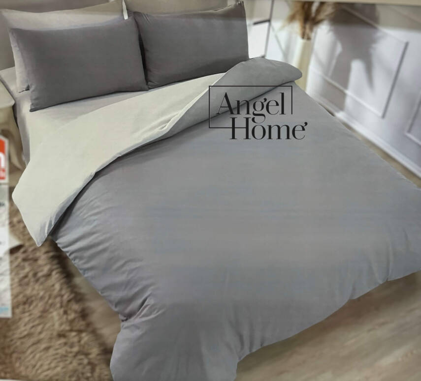 Çift Kişilik %100 Pamuk Ranforce Nevresim Takımı - Gri/Krem - 1