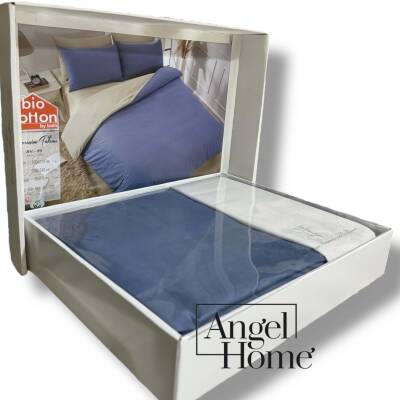 Çift Kişilik %100 Pamuk Ranforce Nevresim Takımı - Mavi/Krem - 2