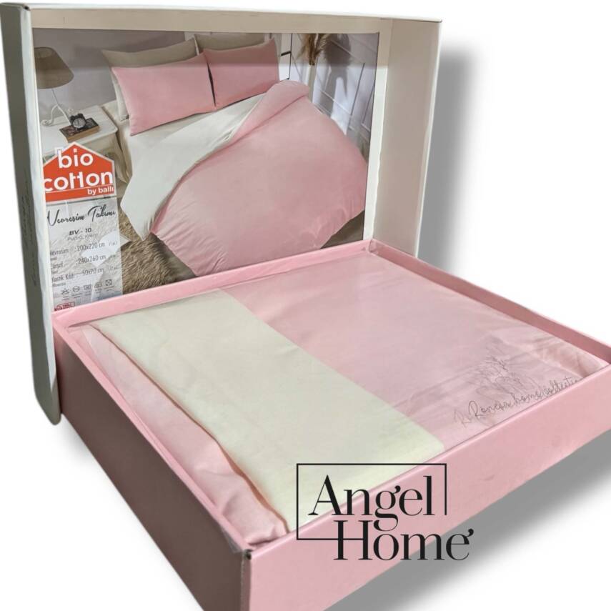 Çift Kişilik %100 Pamuk Ranforce Nevresim Takımı - Pudra/Krem - 2