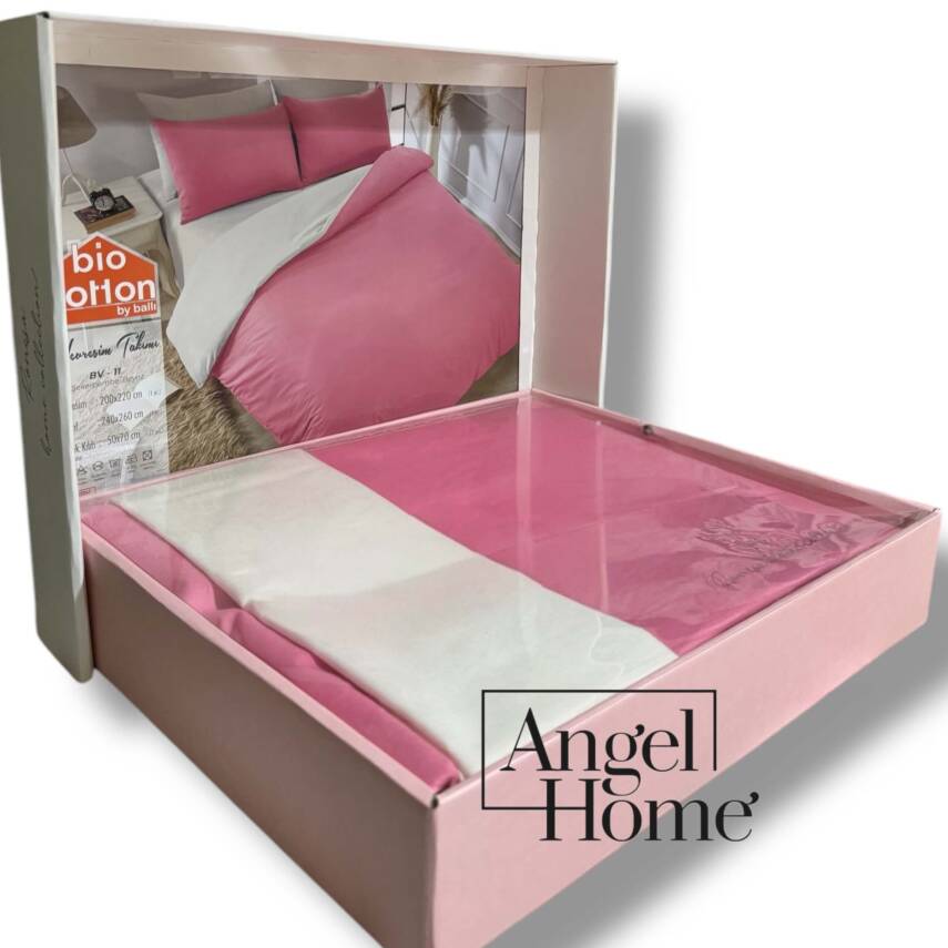 Çift Kişilik %100 Pamuk Ranforce Nevresim Takımı - Şekerpembe/Krem - 2