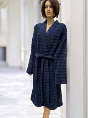 %100 Pamuk Lacivert Rengi Unisex Banyo Bornozu – Yumuşak ve Emilimli - Angel Home