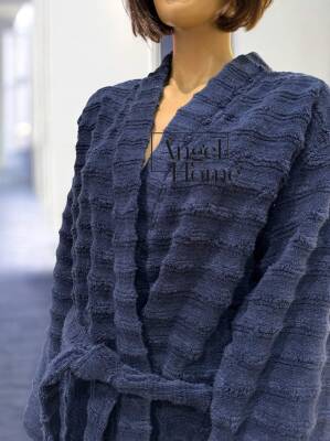 %100 Pamuk Lacivert Rengi Unisex Banyo Bornozu – Yumuşak ve Emilimli - 5