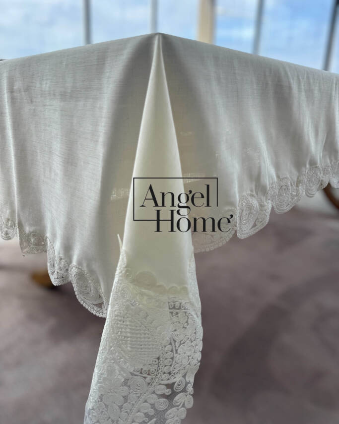 Fransız Dantelli Keten Leke Tutmaz Dertsiz Masa Örtüsü - 160x260 cm - 2