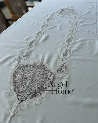 Fransız Dantelli Keten Leke Tutmaz Dertsiz Masa Örtüsü - 160x260 cm - 3