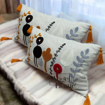  2'li 30x50 Dikdörtgen Keten Kumaş Punch Kırlent Kılıfı - Angel Home