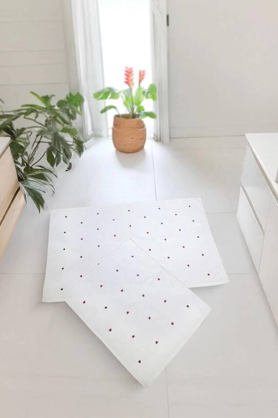 Amore %100 Pamuk 2'li Paspas Seti Küçük ve Büyük Boy - Beyaz - 1