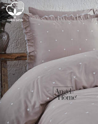 Amore Pamuk Saten Kalpli Çift Kişilik Nevresim Takımı | 6 Parça Set Vizon - 2