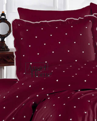 Amore Pamuk Saten Kalpli Çift Kişilik Nevresim Takımı | 6 Parça Set Bordo - 2