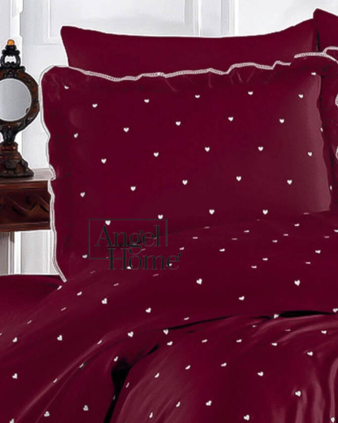 Amore Pamuk Saten Kalpli Çift Kişilik Nevresim Takımı | 6 Parça Set Bordo - 2