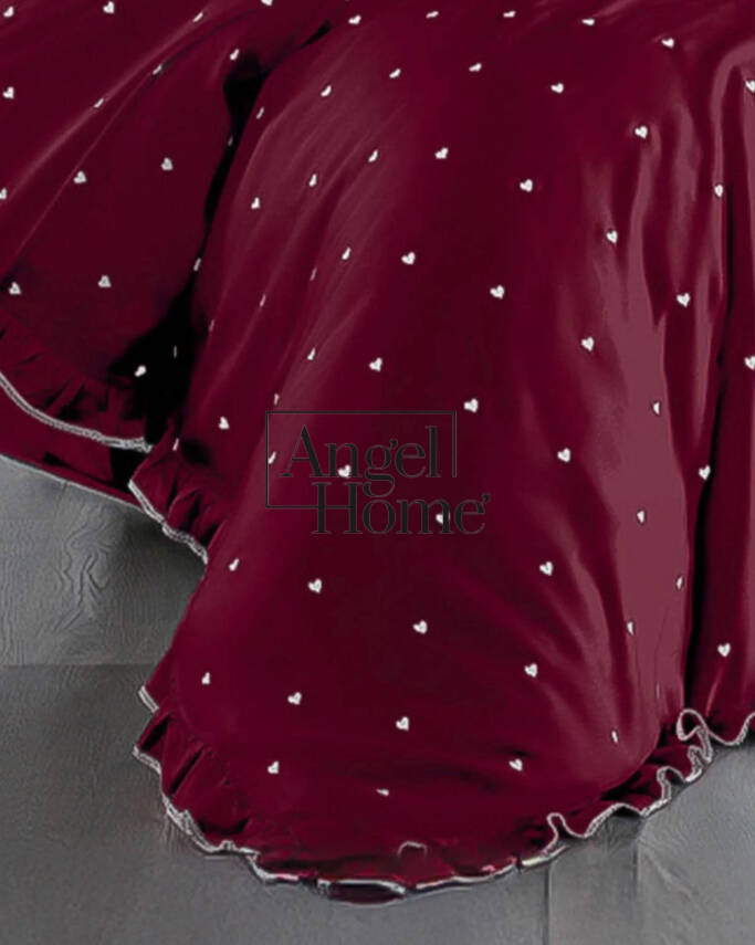 Amore Pamuk Saten Kalpli Çift Kişilik Nevresim Takımı | 6 Parça Set Bordo - 3