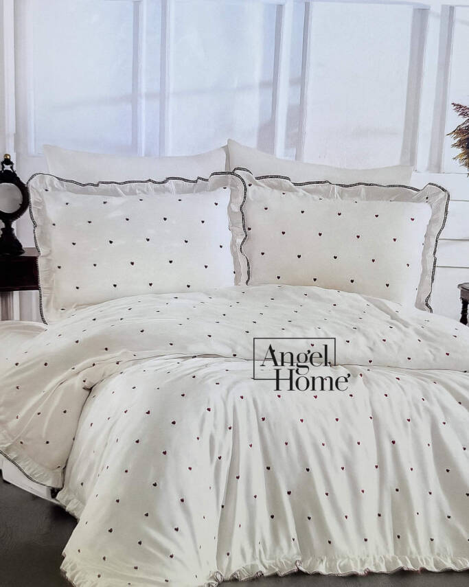 Amore Pamuk Saten Kalpli Çift Kişilik Nevresim Takımı | 6 Parça Set Beyaz - 1