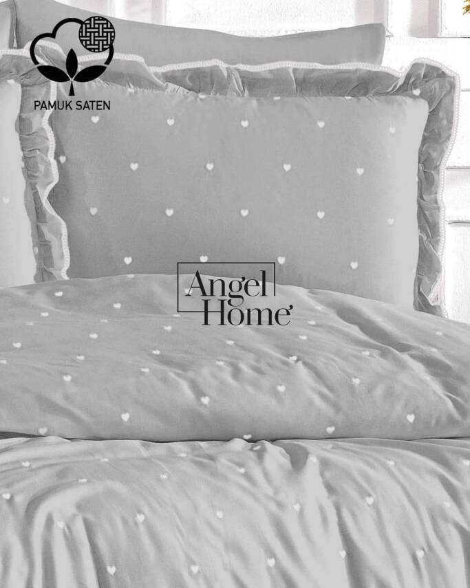 Amore Pamuk Saten Kalpli Çift Kişilik Nevresim Takımı | 6 Parça Set Gri - 2