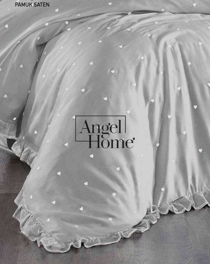 Amore Pamuk Saten Kalpli Çift Kişilik Nevresim Takımı | 6 Parça Set Gri - 3