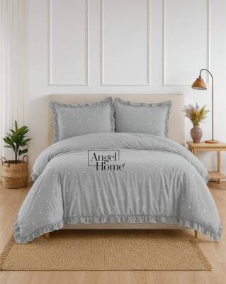 Amore Pamuk Saten Kalpli Çift Kişilik Nevresim Takımı | 6 Parça Set Gri - Nazik Home