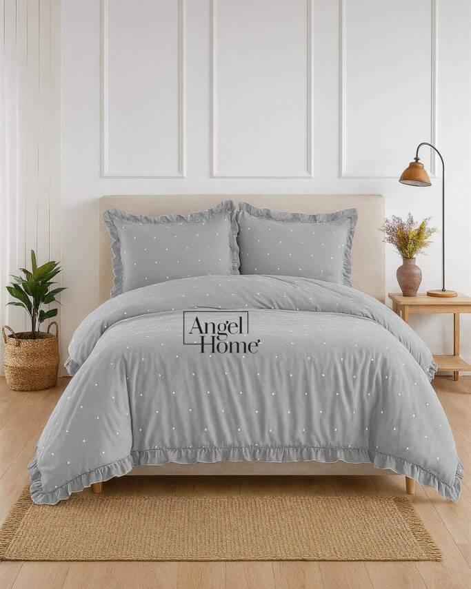 Amore Pamuk Saten Kalpli Çift Kişilik Nevresim Takımı | 6 Parça Set Gri - 1