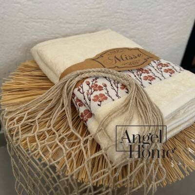 Çiçek Motifli Havlu Seti - Kiremit - 3