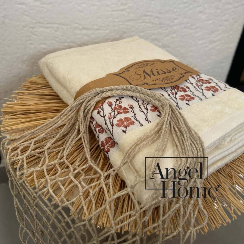 Çiçek Motifli Havlu Seti - Kiremit - 3