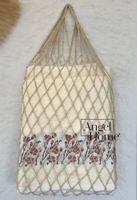 Çiçek Motifli Havlu Seti - Kiremit - Angel Home
