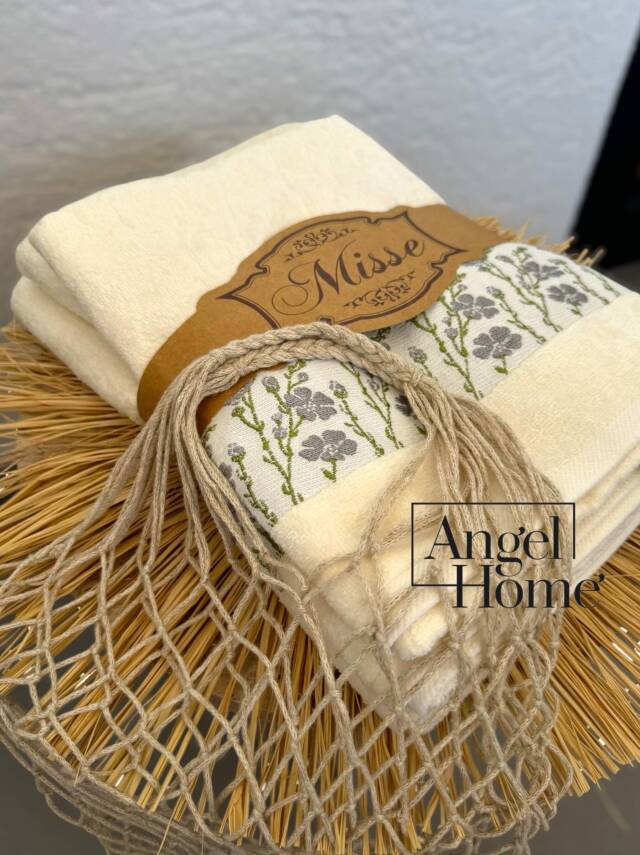 Çiçek Motifli Havlu Seti - Mavi - 3