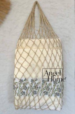 Çiçek Motifli Havlu Seti - Mavi - Angel Home