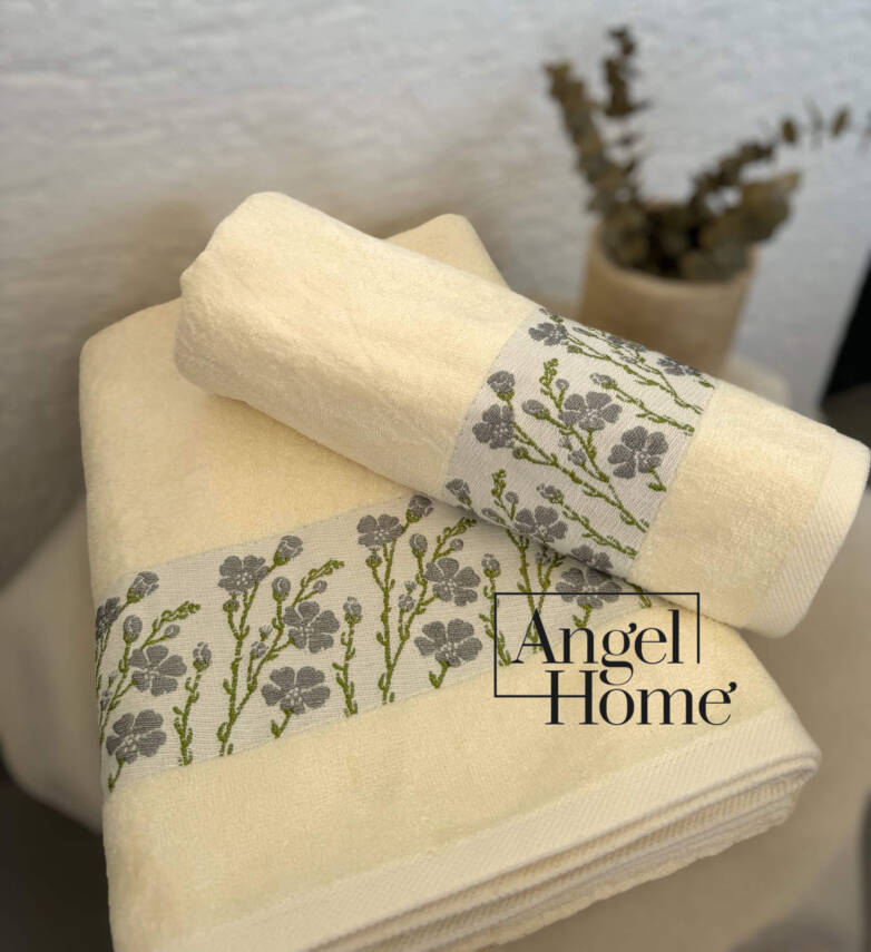 Çiçek Motifli Havlu Seti - Mavi - 2