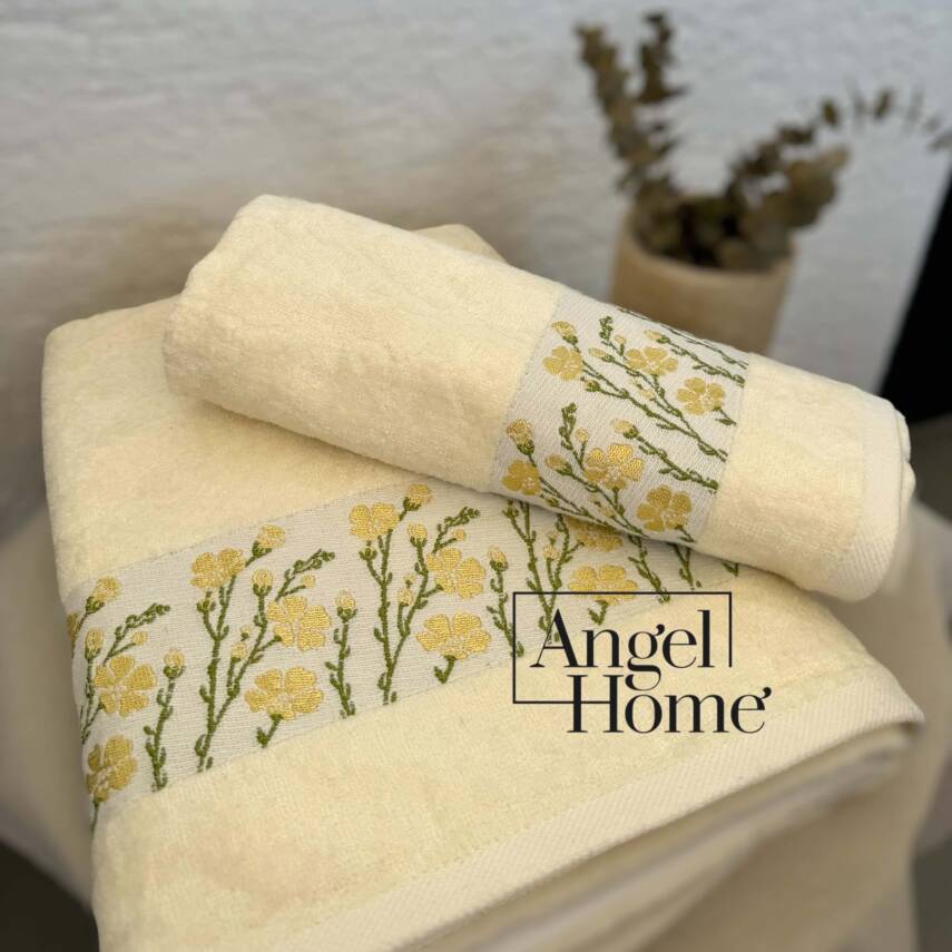 Çiçek Motifli Havlu Seti - Sarı - 2