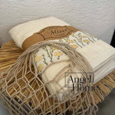 Çiçek Motifli Havlu Seti - Sarı - 3